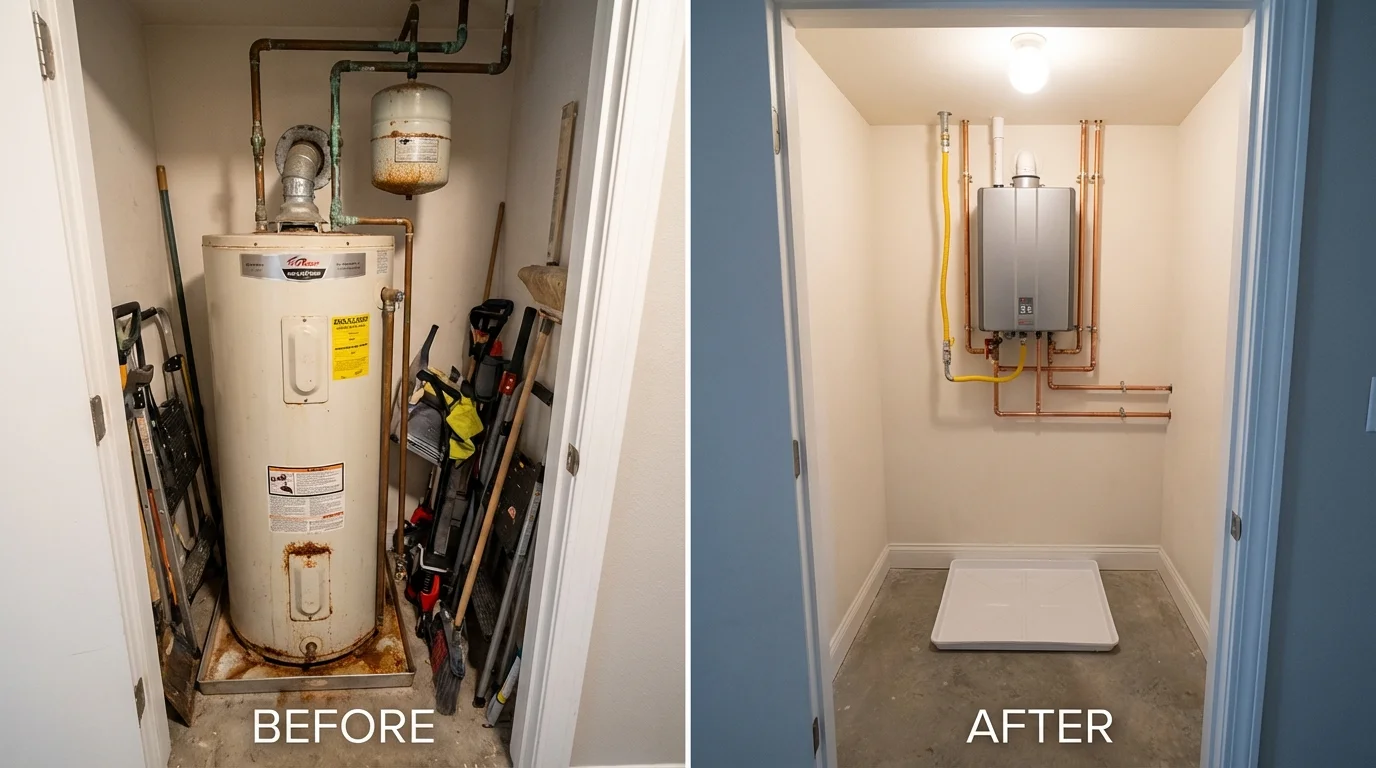 Tank water heater versus wall-mounted tankless unit comparison for Torrington, CT homeowners